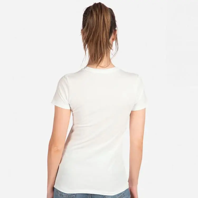 Next Level Ladies CVC T Shirt in White worn lifestyle back view