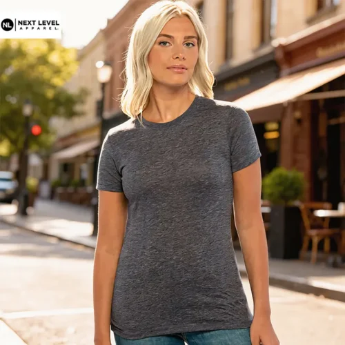 Custom printed Next Level Ladies Tri-Blend T Shirt in Vintage Navy