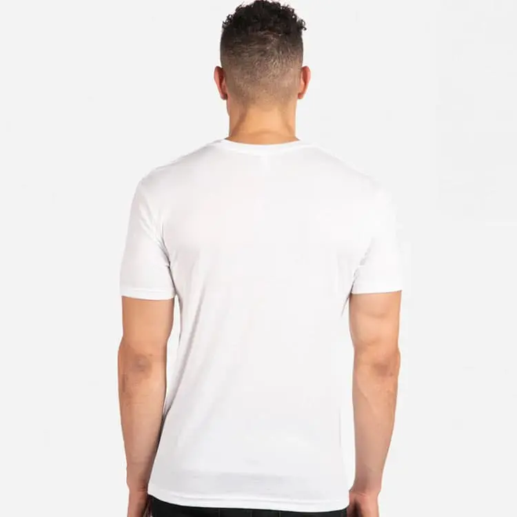 Next Level Men's Tri-Blend T Shirt in Heather White, lifestyle back view worn
