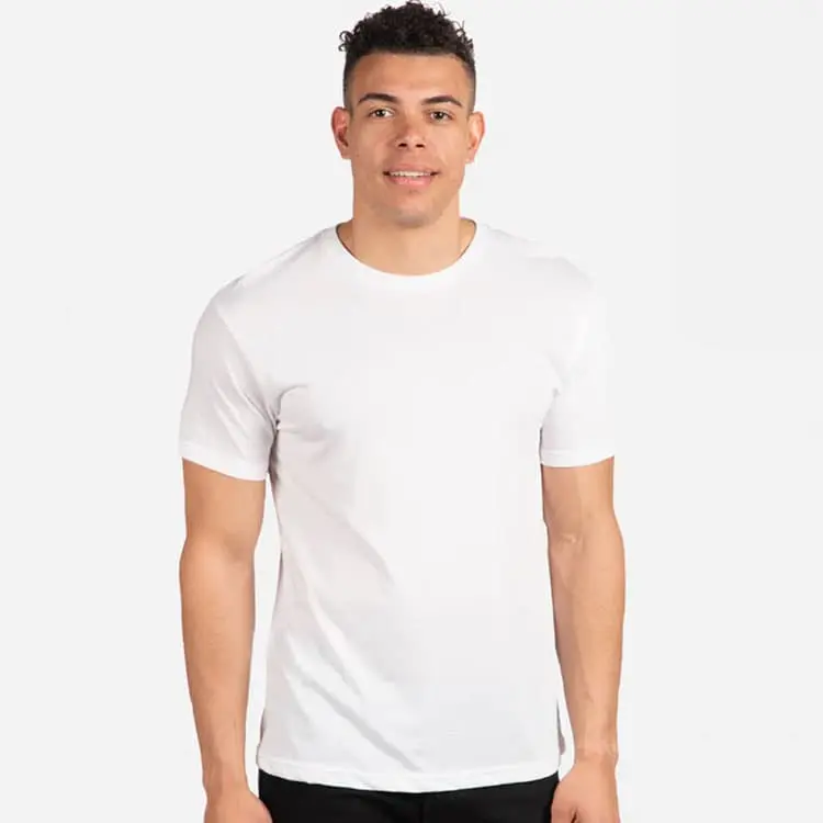 Next Level Men's Tri-Blend T Shirt in Heather White, lifestyle front view worn