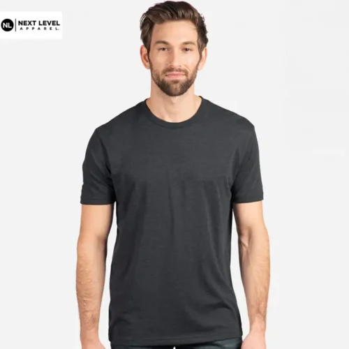 Next Level Men's Tri-Blend T Shirt in Vintage Navy, front view with The Next Level logo