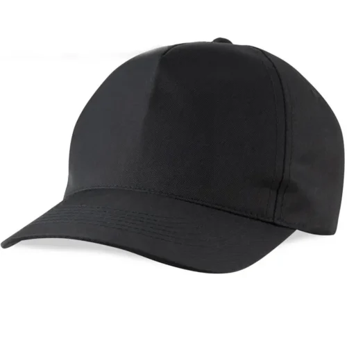 Polycotton Impact Cap in Black, angled turn view