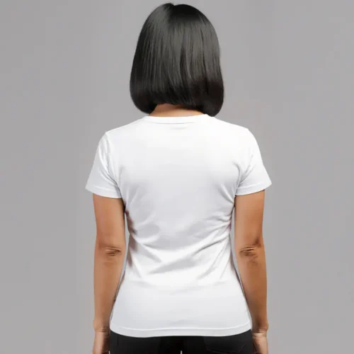 Premium Ladies Fashion Custom T Shirt in white, back view worn