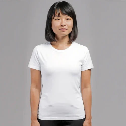 Premium Ladies Fashion Custom T Shirt in white, lifestyle front view