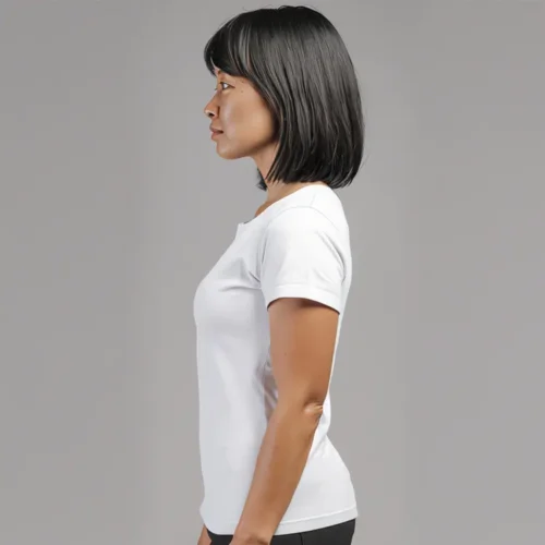 Premium Ladies Fashion Custom T Shirt in white, left side view worn