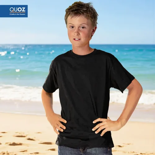 QUOZ Kids Wave T Shirt in Black with custom print, front view