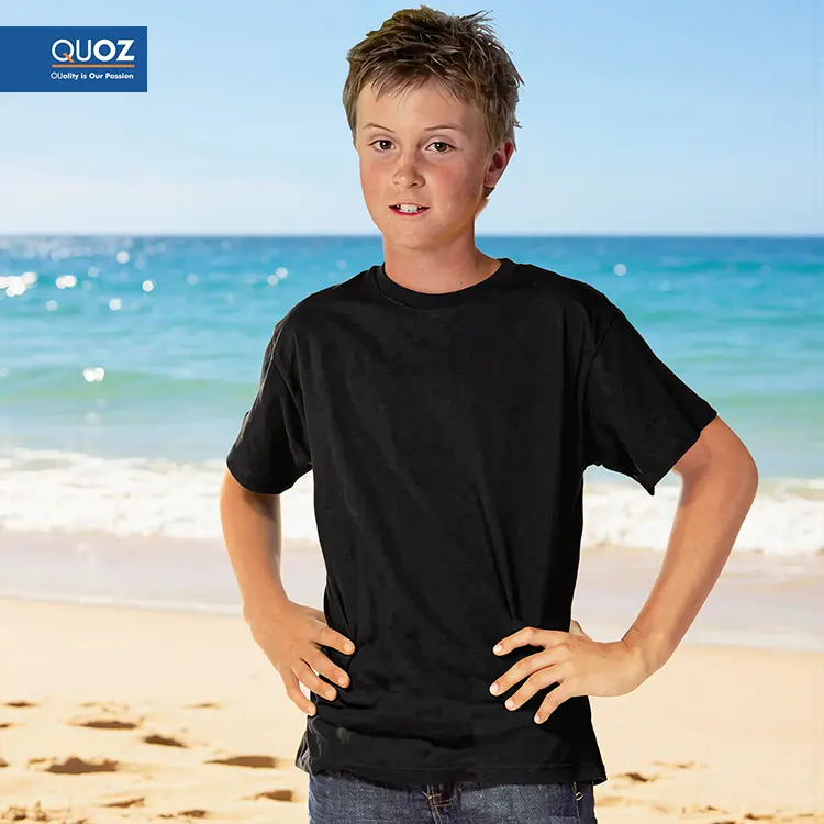 QUOZ Kids Wave T Shirt in Black with custom print, front view