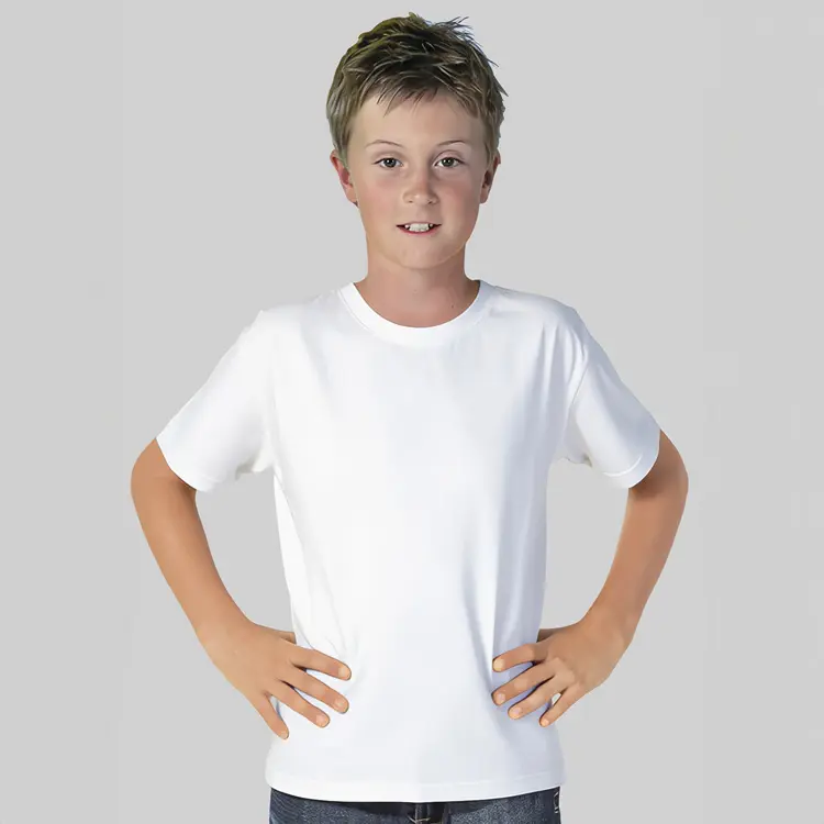 QUOZ Kids Wave T Shirt in White, lifestyle front view