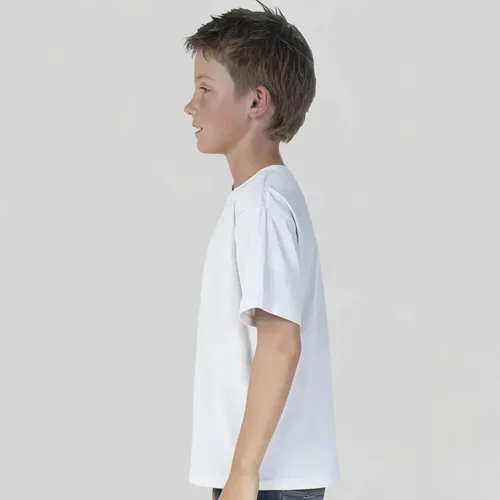 QUOZ Kids Wave T Shirt in White, lifestyle side view
