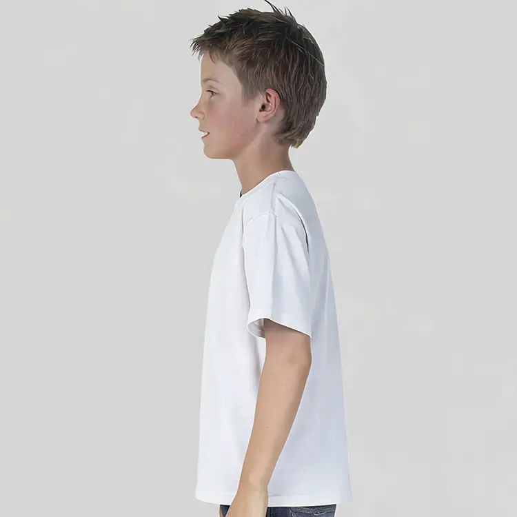 QUOZ Kids Wave T Shirt in White, lifestyle side view