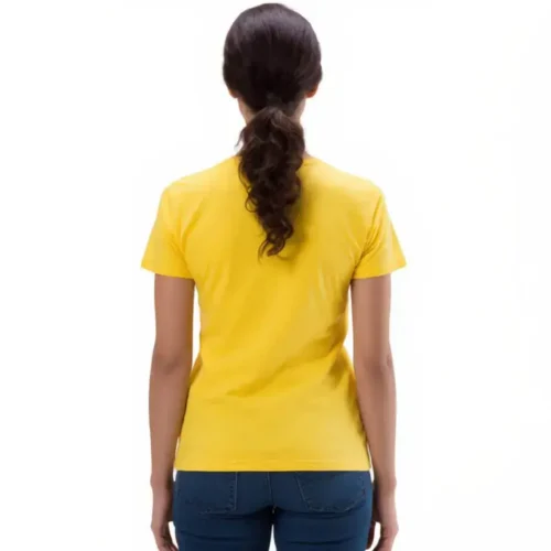 QUOZ Ladies Wave T Shirt in Lemon, back lifestyle view on model