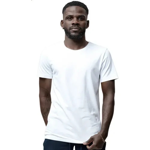 QUOZ Men Brand T Shirt in White worn lifestyle front view