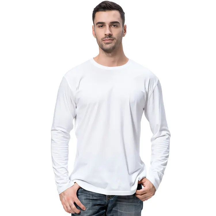 QUOZ Men Long Sleeve Tee in White, front lifestyle view on model