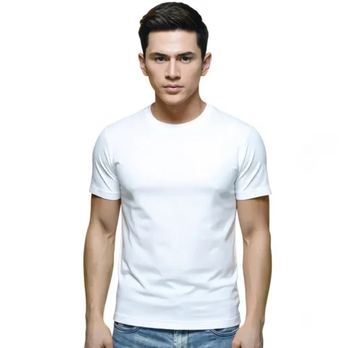 QUOZ Men Wave T Shirt in White worn lifestyle front view