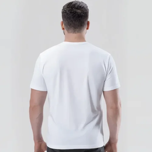 QUOZ Unisex T Shirt in White worn lifestyle back view