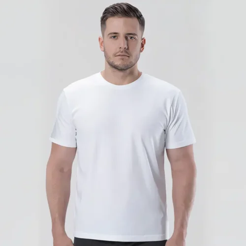 QUOZ Unisex T Shirt in White worn lifestyle front view