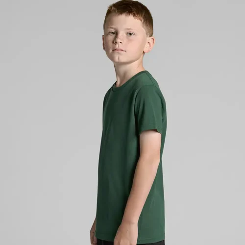 AS Colour Kids Staple T Shirt with custom print, Forest Green, three-quarter turn view