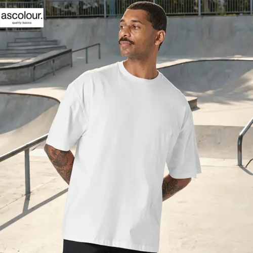 AS Colour Men's Block Oversized T Shirt with custom print, White, lifestyle view