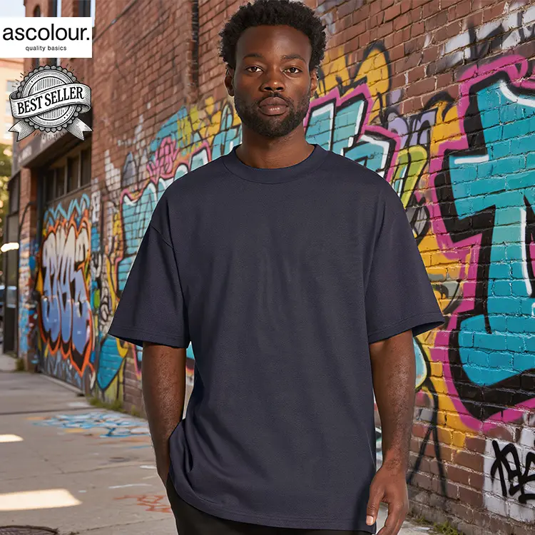 AS Colour Men's Heavy T Shirt in Midnight Blue with custom print, lifestyle view