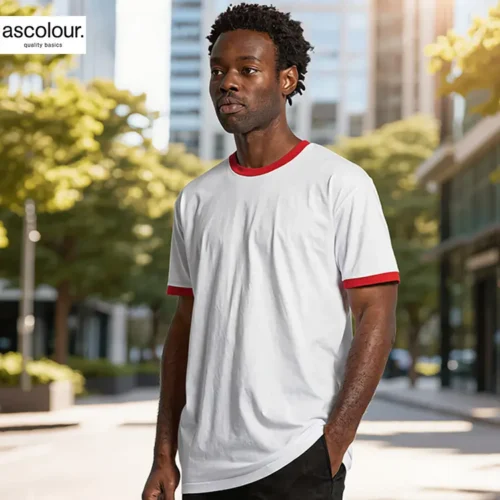 AS Colour Men Ringer T Shirt with custom print, lifestyle view