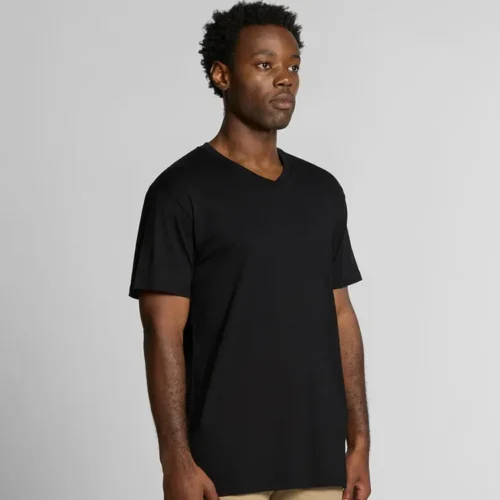 AS Colour Staple V Neck in Black, studio turn view