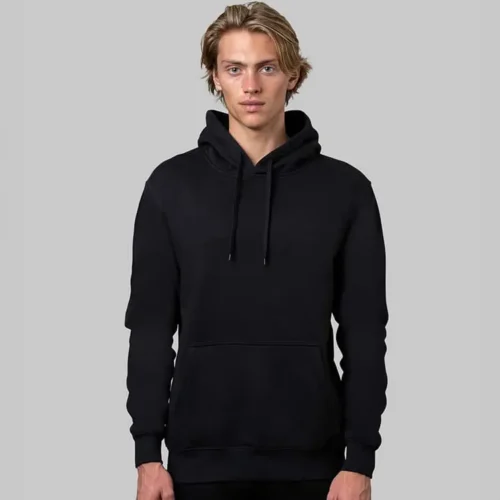 CB Men's Classic Hoodie in Black, lifestyle front view