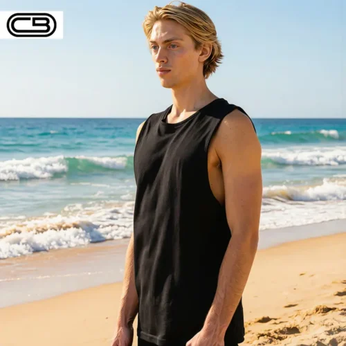 CB Premium Men Tank Top in Black with custom print, front view
