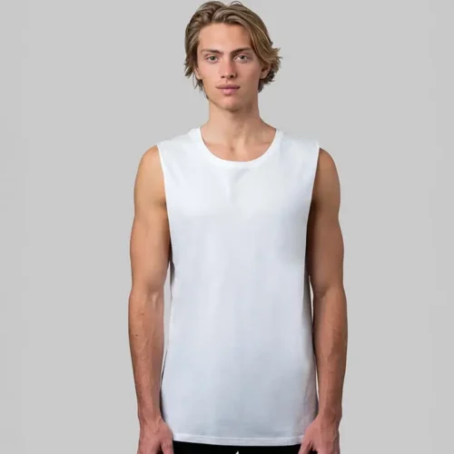 CB Premium Men Tank Top in White, lifestyle front view