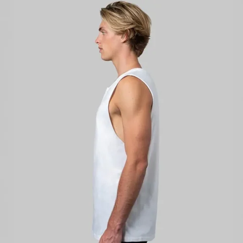 CB Premium Men Tank Top in White, lifestyle side view