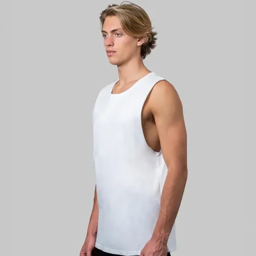 CB Premium Men Tank Top in White, lifestyle three-quarter view