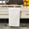 100% Linen Tea Towel in Natural off-white with custom print, hanging in kitchen