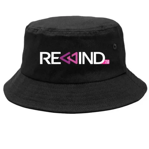 REWIND 2026 bucket hat Black front