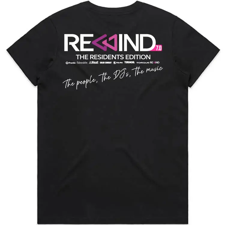 REWIND 2026 ladies tee Black back