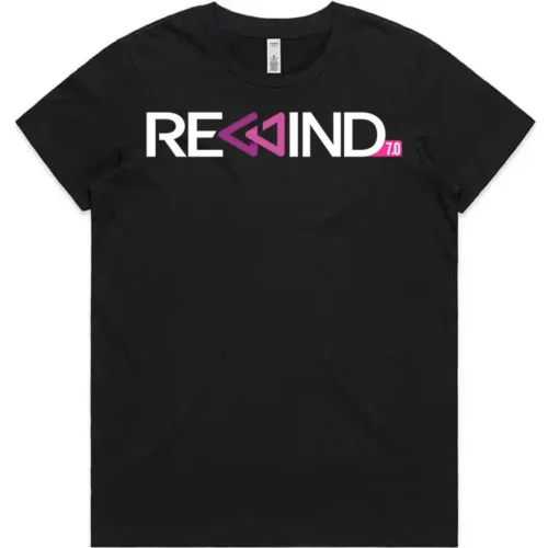 REWIND 2026 ladies tee Black front