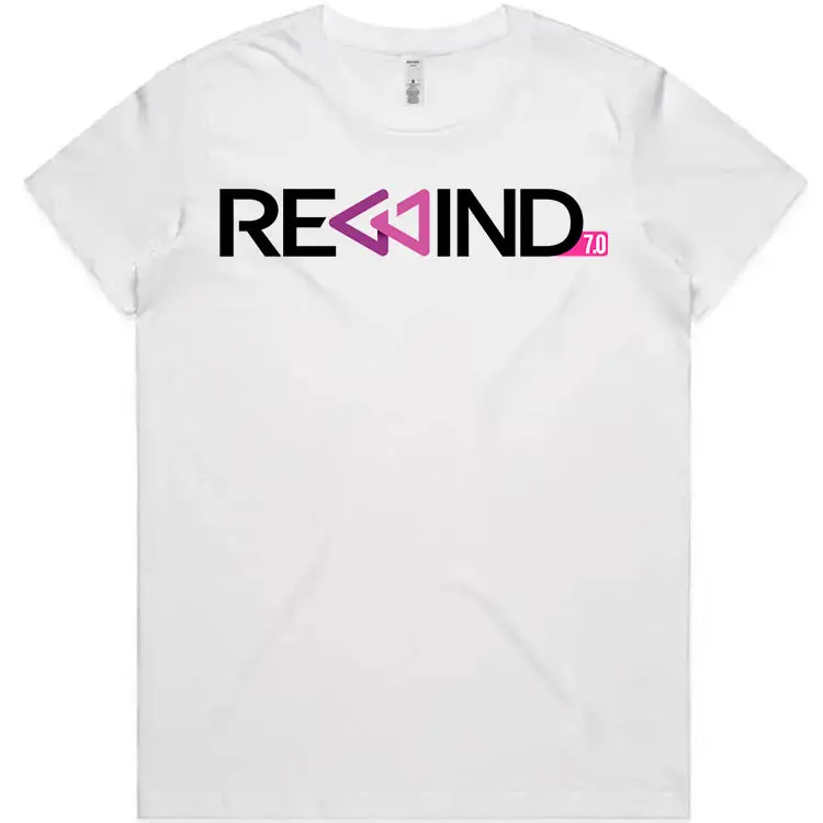 REWIND 2026 ladies tee White front