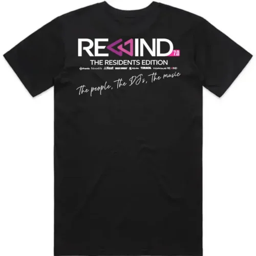 REWIND 2026 men's tee Black back