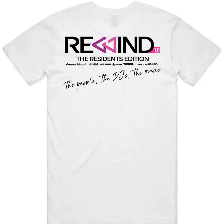 REWIND 2026 men's tee White back