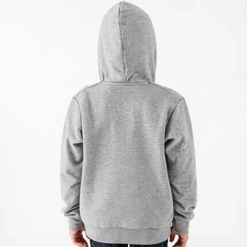 S. Designs Kids Hoodie in Grey Marle, lifestyle back view