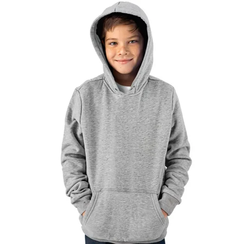 S. Designs Kids Hoodie in Grey Marle, lifestyle front view