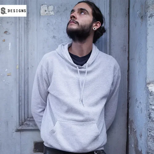 S. Designs Unisex Hoodie in Grey Marle with custom print, main view