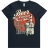 Beer Now Cheaper Than Gas printed in Australia graphic t-shirt ladies navy front