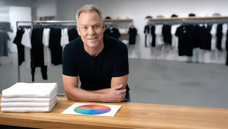 David, owner of T Shirts Australia, at the Brisbane shop counter