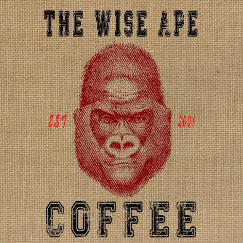 Example coffee-brand style logo artwork shown on coarse hessian texture—illustrating rustic retail merch and high-detail print on textured looks.