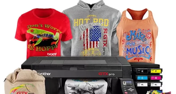 DTG printer printing design directly onto t-shirt fabric