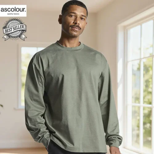 AS Colour Heavy Long Sleeve T Shirt with custom print, Cypress, lifestyle view