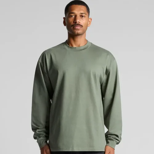 AS Colour Heavy Long Sleeve T Shirt with custom print, Cypress, studio front view