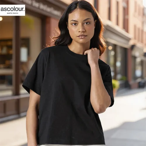 AS Colour Ladies Box T Shirt with custom print, Black, lifestyle view