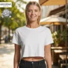 AS Colour Ladies Crop Top, lifestyle view with custom print