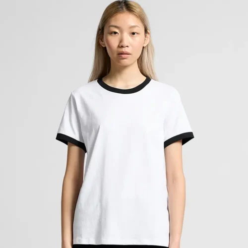 AS Colour Ladies Maple Ringer T Shirt, White/Black, studio front view