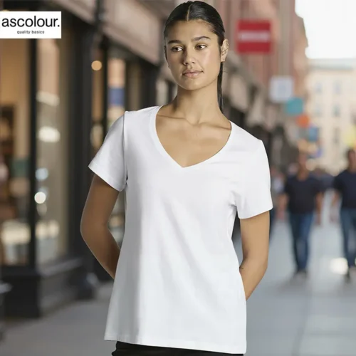 AS Colour Ladies Maple V Neck with custom print, White, lifestyle view